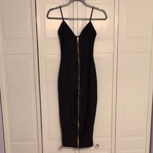 Boohoo Black Bandage Midi Dress with Gold Zipper